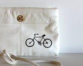 Ride - VINTAGE white CLUTCH with hand painted bike