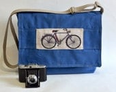 BLUE CANVAS French Messenger bag /Shoulder Bag/Laptop Bag / Diaper Bag / Travel Bag -17 " Laptop bag  with bike flap