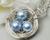 Silver Birds Nest  Necklace Swarovski Pearls.  Mommies Little Children. Mix And Match Your Pearl