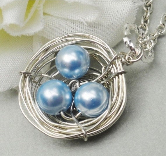 Silver Birds Nest  Necklace Swarovski Pearls.  Mommies Little Children. Mix And Match Your Pearl