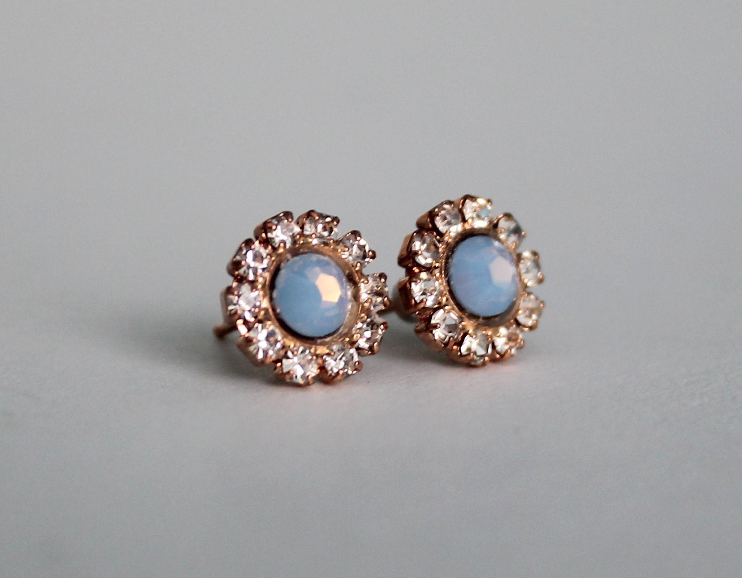 Rose gold rhinestone and sky blue studs