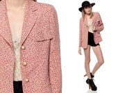FLORAL Blazer Jacket 70s Red Calico Print CAMEO BUTTON up 1970s Summer Coat Boho Vintage Hipster Preppy Small Medium