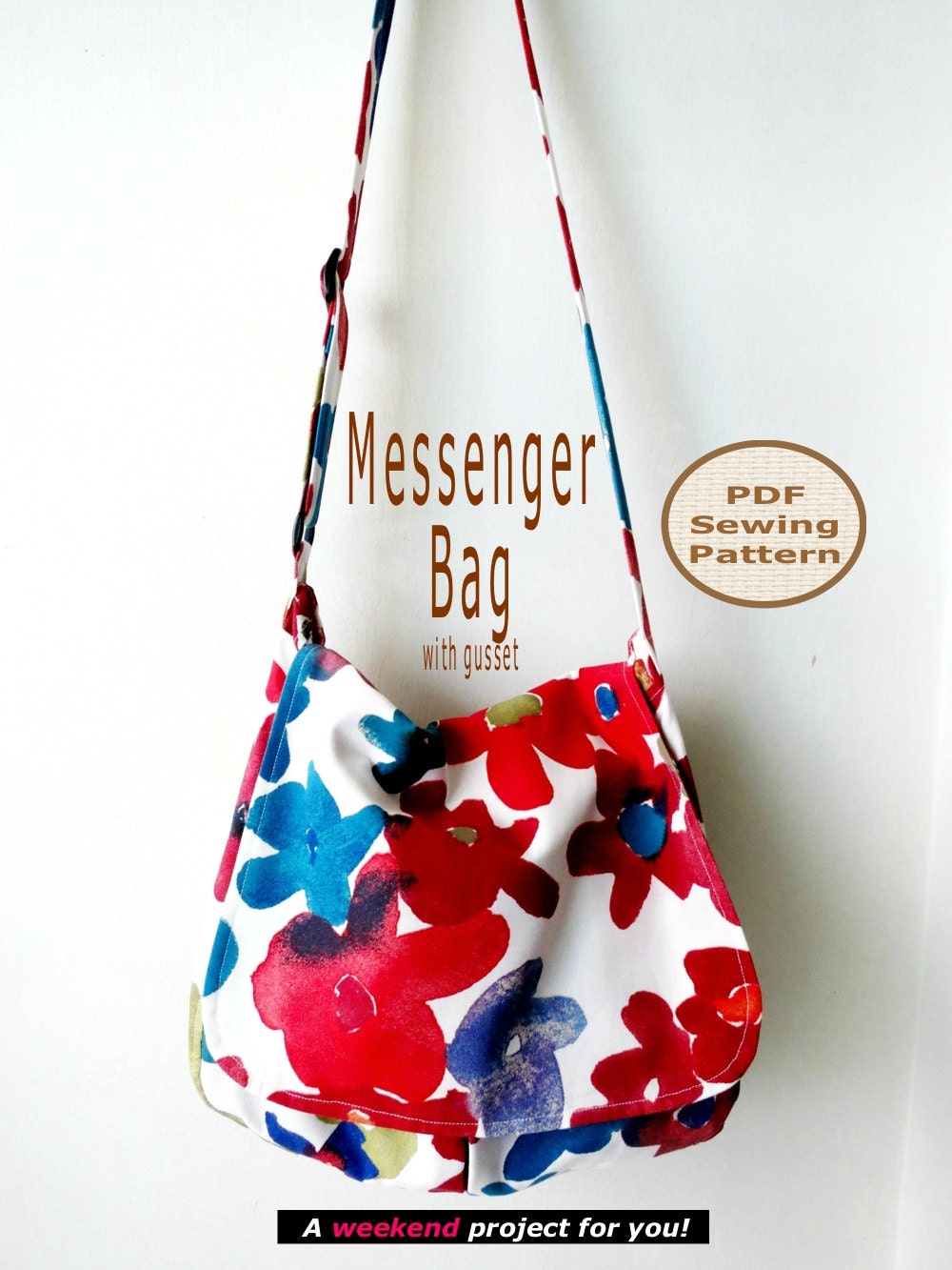 Messenger Bag with Gusset INSTANT DOWNLOAD - PDF Bag Sewing Pattern And Tutorial