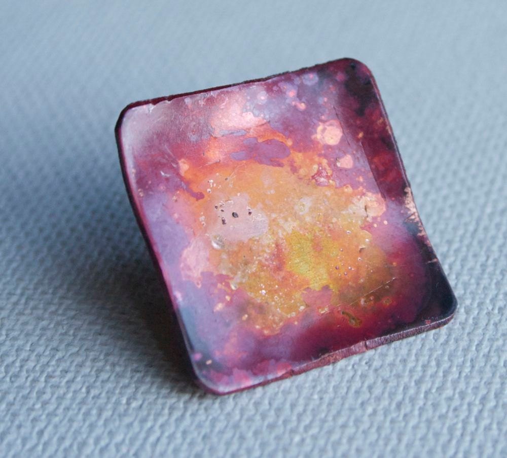 Individual hand-crafted copper button - 2 cm/  3/4 inch - square