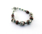 Turquoise Red Bracelet Round Lampwork Turquoise Czech Glass  Poppy Jasper  Silver  Beaded Handmade