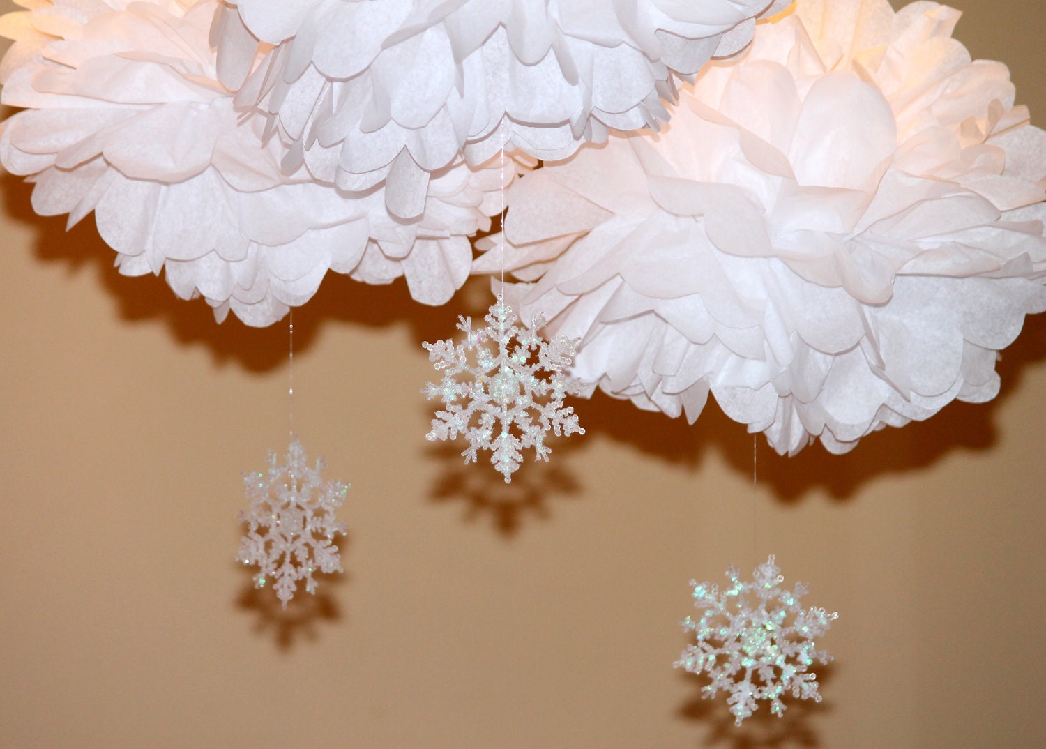 Snowflake pom pom kit SET OF THREE baby shower first birthday party decoration Winter Wonderland ONEderland Il_570xn