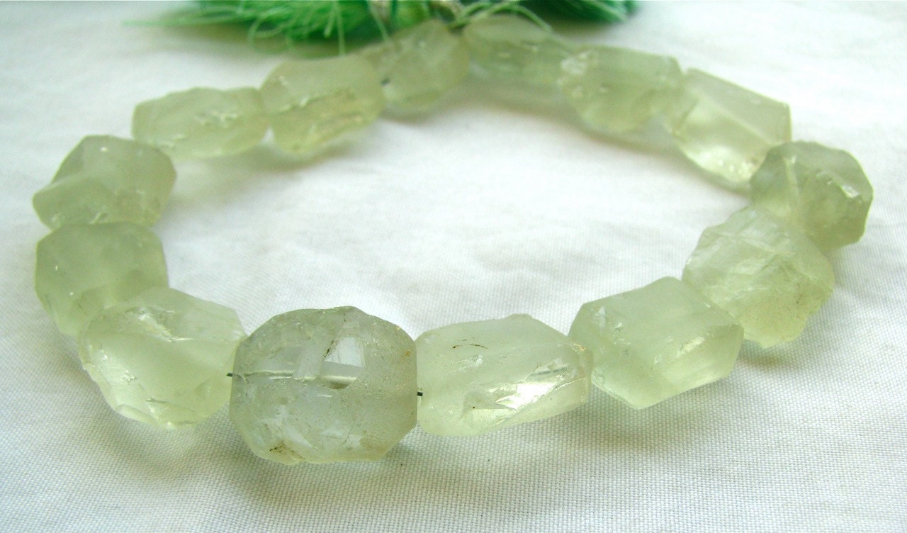 Green Amethyst Hammer Cut Frosted Oval Nuggets, 8" strand 15-18mm (7a12b)