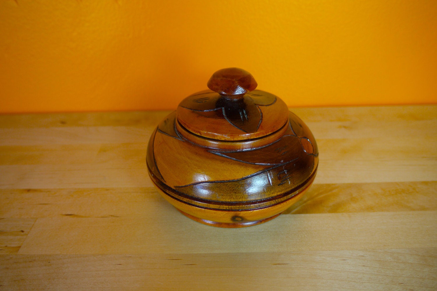 Hand Carved and Turned Wooden Box 1950s