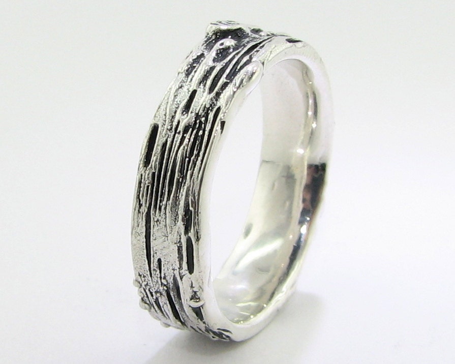 Medium Width Birch Band, Antiqued Silver