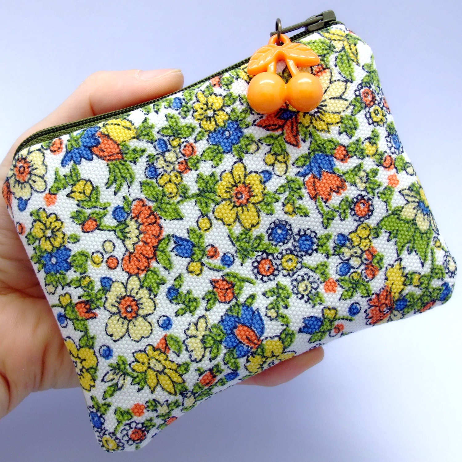 Nature - Zipper pouch / coin purse (padded) with a cherry charm