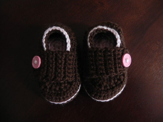 Little Button Loafers: Size 0, Sea Shell and Chocolate Brown
