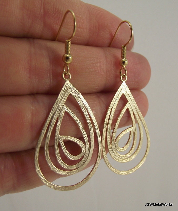 Peacock Gold Loopy Earrings, Gold Earrings, Teardrop Earrings