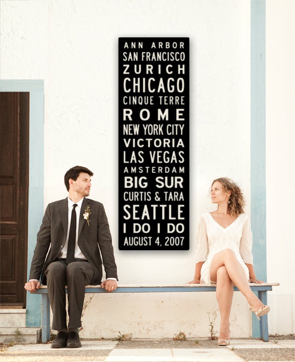 MADE to ORDER - Custom Vintage Style Bus Scroll Canvas Wall Art  and free PROOF 16x48x1.5 inches Wedding Anniversary