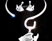 Wire wrap Fish pendant, earrings and choker set handcrafted