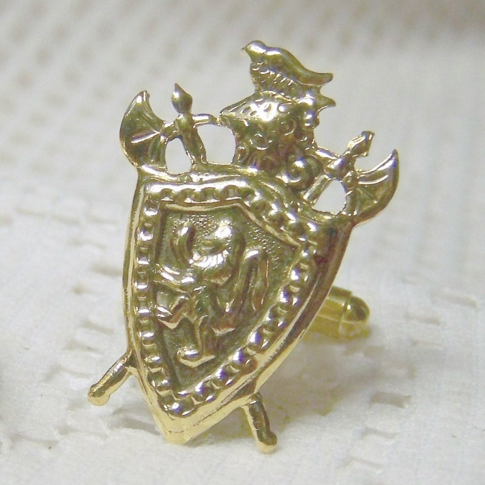 Lion Rampant - Gold Armor Shield Cuff Links - Medieval Knight - Scotland - Coat of Arms - Royal Crest - Renaissance Armour