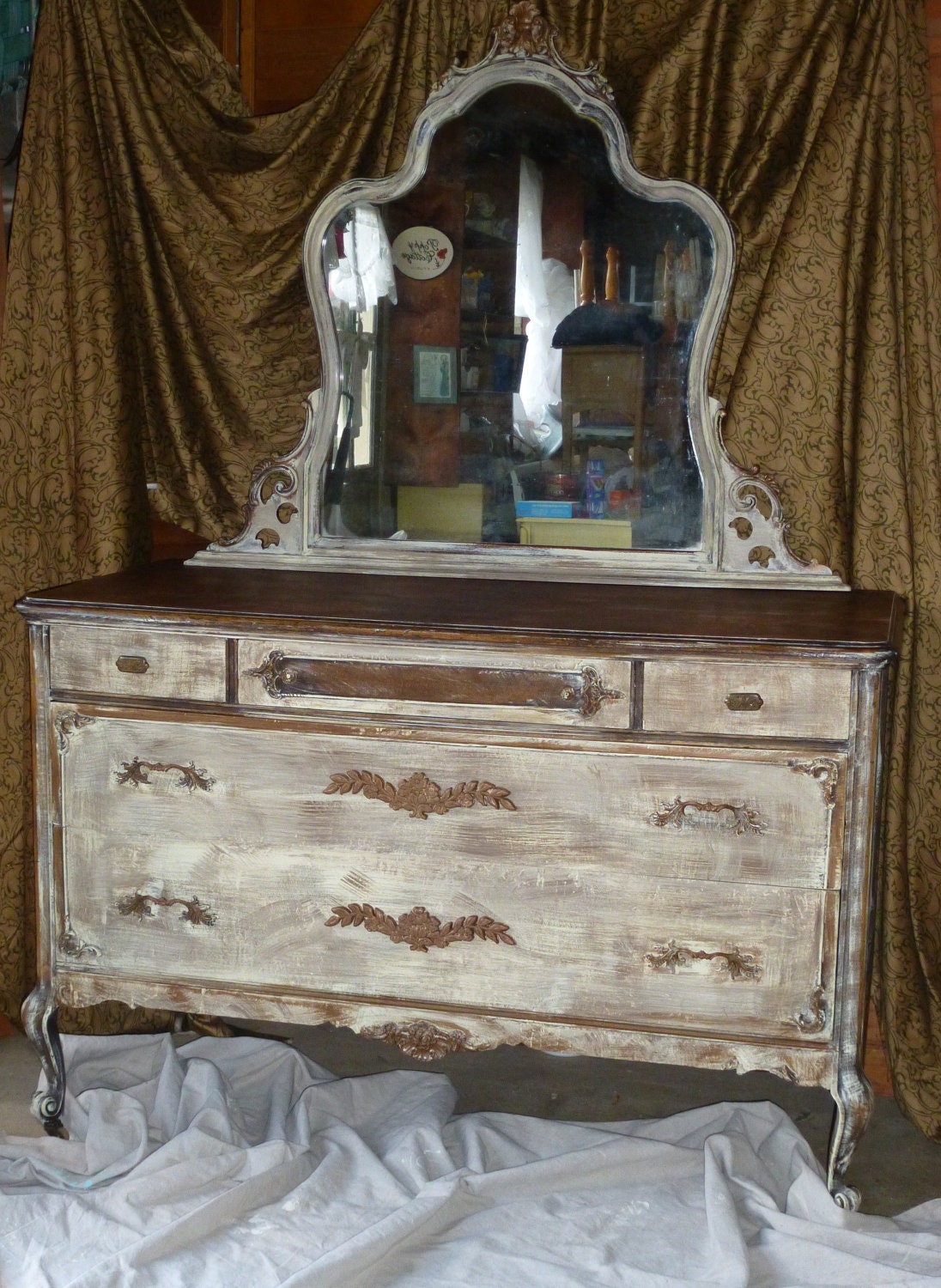 Old West Dresser with Mirror Vintage Poppy Cottage Primitive