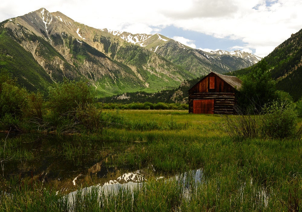 Red Barn Door Rustic Green Valley Colorado Mountains Twin Peaks Nature Cabin Lodge Photograph