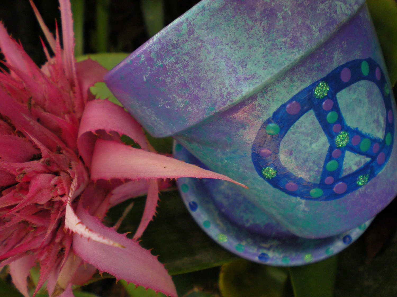 Purple and Blue Peace Sign Flower Pot