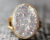 Gold White Titanium Druzy Ring - Adjustable Ring - Dreamy Sparkles