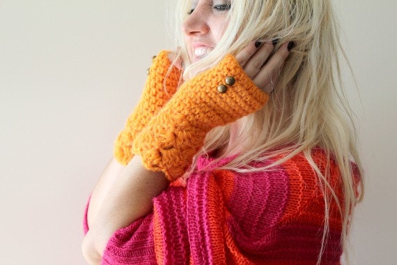 Neon Apricot Fingerless Gloves