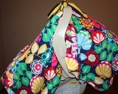 Floral Car Seat Canopy- Infant Car Seat Canopy Blanket- Alentejo Floral on Navy and White Minky Dot- Girl Canopy Blanket