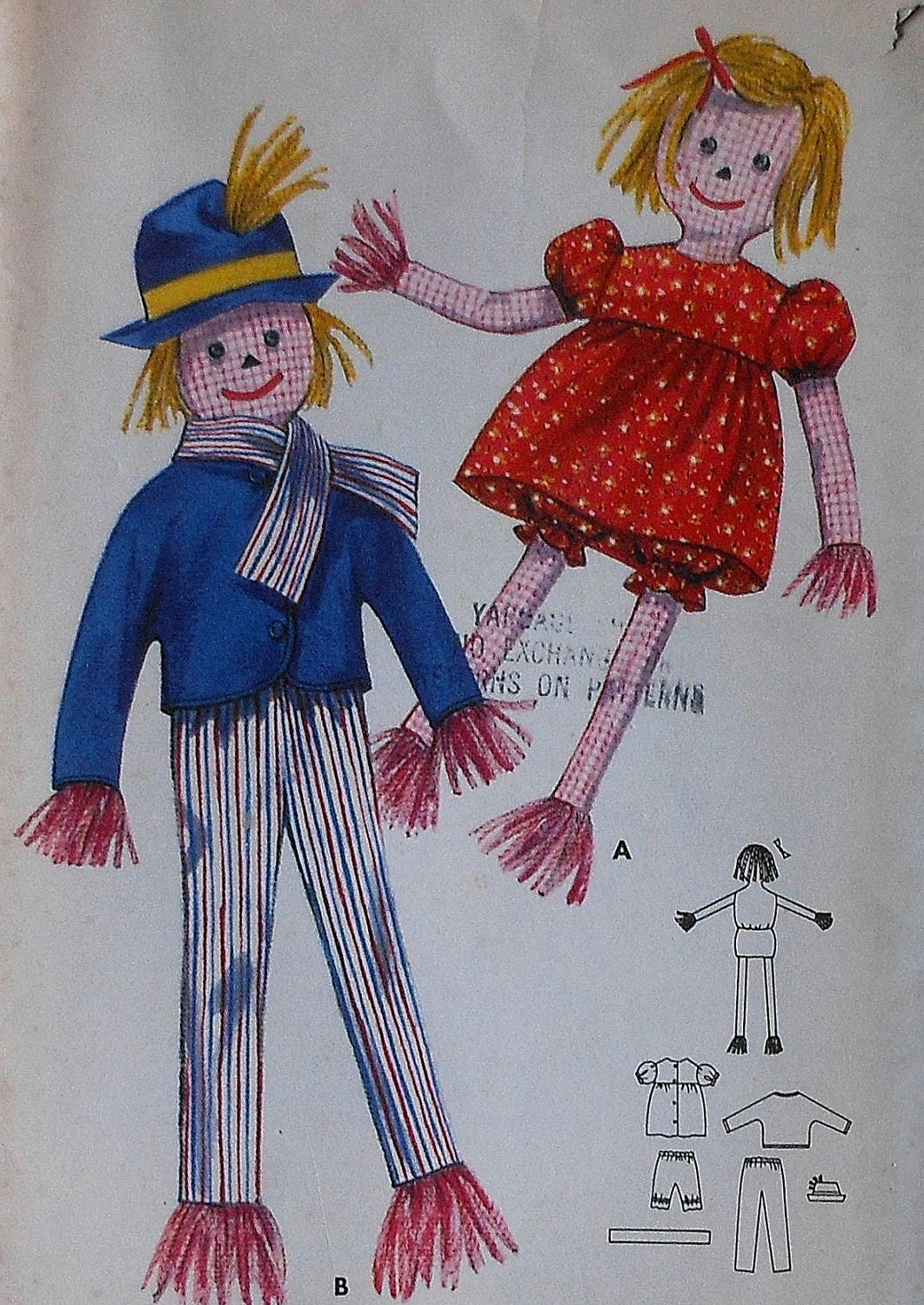Vintage Scarecrow Dolls Sewing Pattern UNCUT doll Halloween fall autumn girl & boy Butterick 4236
