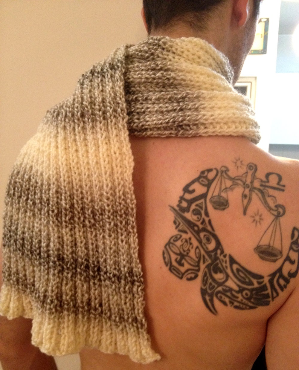 SALE  - Men Scarf, Man Scarf - Natural Cream and Brown Long Scarf,  Long Knit Scarf Men, Unisex Accessory, Classic Men Scarf,