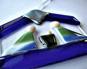 Fused Glass Blue Nativity Ornament, Keepsake,Suncatcher