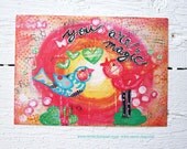 8 unique mixed media Postcards / 8 unieke mixed media ansichtkaarten