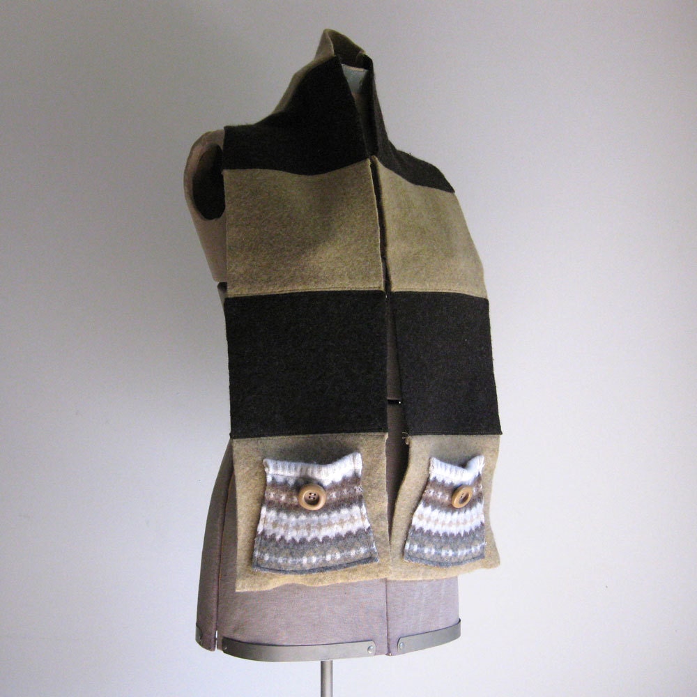 SALE - SWEATER SCARF - recycled scarf - tan scarf - brown scarf - wool scarf