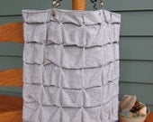 pinch pleated linen bag tote (grey hemp organic cotton & black leather)