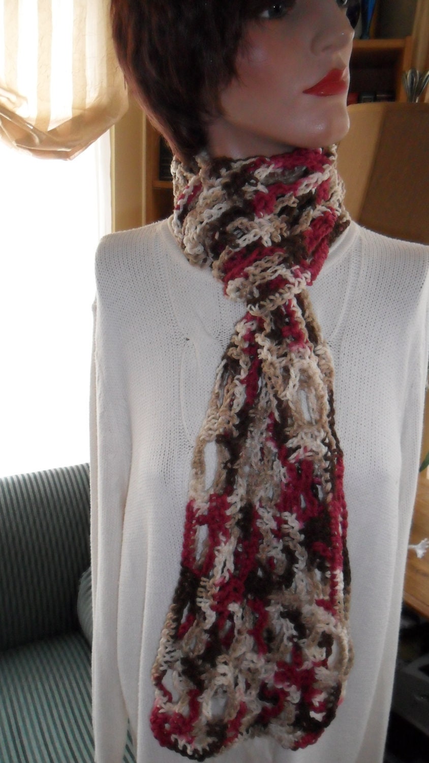 Hand Crocheted Scarf ''SIDE TO SIDE'' Wrap Cowl Shawl Cape Neckwarmer Womens Accessories   - Cherry Chip Multi