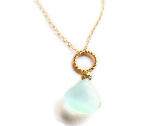 Seafoam Blue Gemstone and Gold Necklace