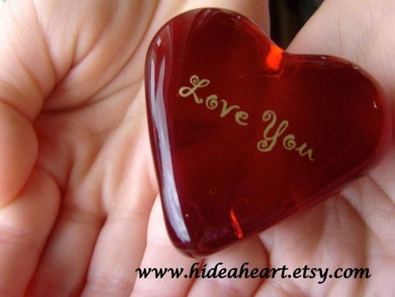 Wedding Romantic Gift Ruby Red Glass Heart for Fun Love Game 1.5x1.5x.5" 1.6oz