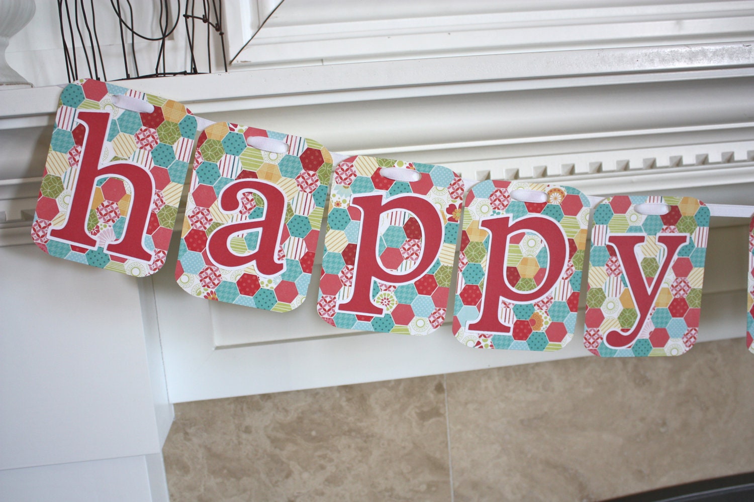 SALE: Colorful quilted happy birthday banner