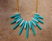 30% OFF COUPON SALE - Amazonite and Turquoise Howlight Statement Necklace on Vintage Gold Chain