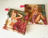 2 Pot Holders quilted Pin Up Hula Girls