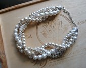 Champagne and Cream Chunky Pearl-4 Strand- Twisted Statement Necklace