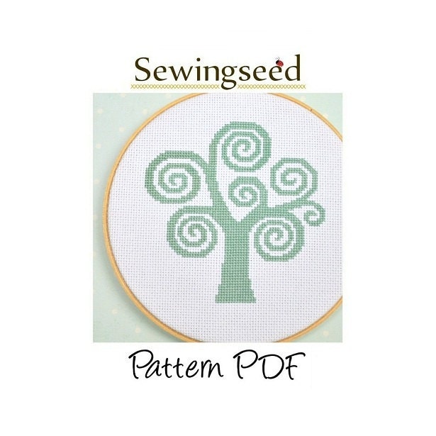 INSTANT DOWNLOAD Swirly Tree Cross Stitch Pattern