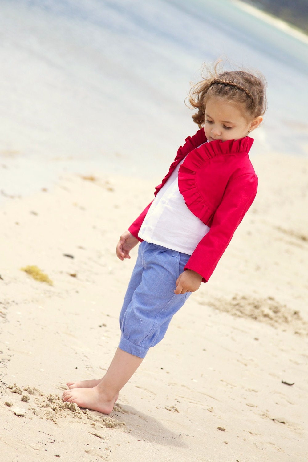 girls bolero jacket l Size 5 l ruffled bolero in crimson red cotton fully lined l handmade l Ready to Ship