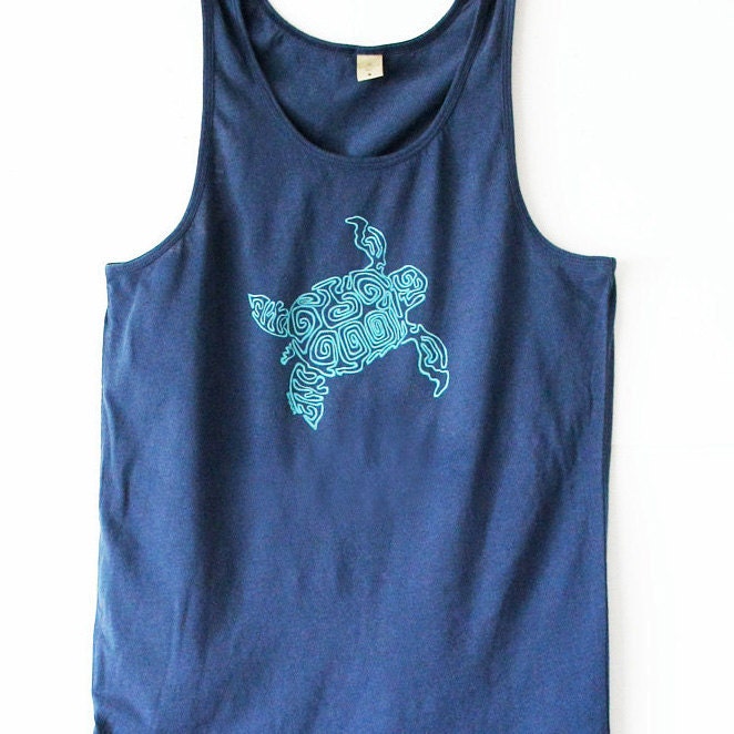 Men Tshirt Tank Top TURTLE  - Blue Alternative Apparel - In Small, Medium, Large, Extra Large - Tanks - Nautical - Ocean