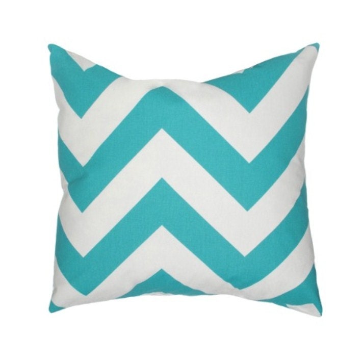 Turquoise  Chevron PIllow Cover - Chevron - Teal and White