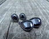 CZ Teardrop Earrings Bridal Earrings . Black