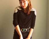 black lace rockabilly shirt 1950s JUKEBOX beaded western sweater size m - l