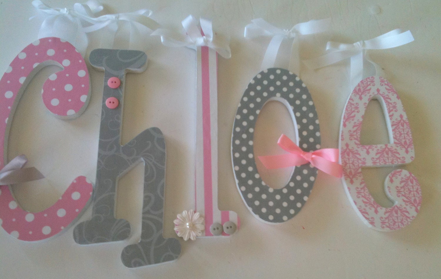 Baby Girl Wooden Letters for Nursery- PINK and GRAY-avail in any size or font in this shop