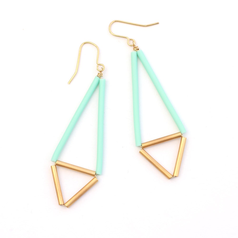 Mint Geometric Earrings - Pastel and Gold, Neon, Bright, Spring Dangle earrings