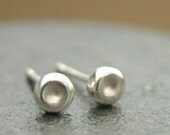 Stud earrings - Sterling Silver Pebble Posts ( tiny 4mm ) - small organic handmade sterling silver post earrings