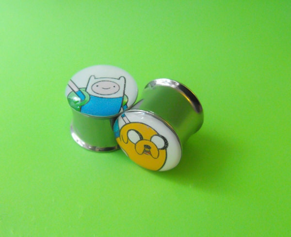 Adventure Time picture plugs gauges embedded resin filled - Made to Order 9/16, 5/8, 3/4, 7/8, 1"