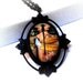 Dragonfly Necklace with Multi Color Wings, Black Flower Leaf, Antiqued Brass Chain - Dragonfly Necklace