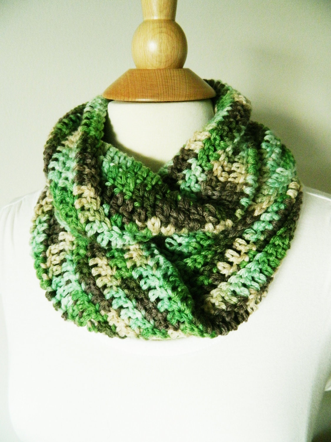 Scarf Cowl Neckwarmer Infinity - Green, Brown, Cream
